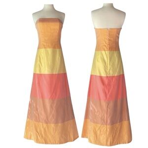 Jessica McClintock Millennium 2000 Colorblock Gown Dress Orange Yellow Size 6